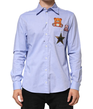 Dolce &amp; Gabbana Light Blue Cotton Teddy Bear Long Sleeve Shirt