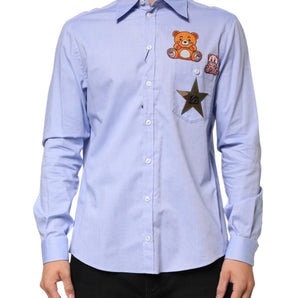 Dolce & Gabbana Light Blue Cotton Teddy Bear Long Sleeve Shirt