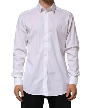 Dolce &amp; Gabbana White Cotton GOLD Long Sleeves Formal Shirt
