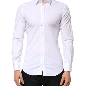 Dolce & Gabbana White GOLD Cotton Long Sleeves Dress Men Shirt