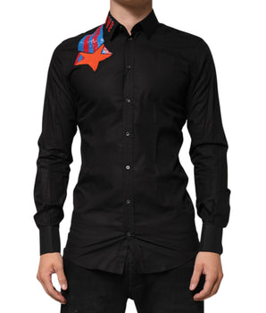 Dolce &amp; Gabbana Black Cotton Star Sequin Dress Shirt Men's Formal Shirt