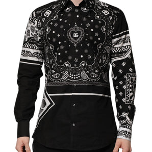 Dolce & Gabbana Black Bandana Print Logo MARTINI Dress Shirt