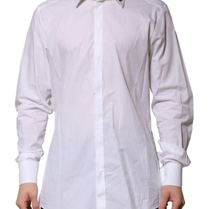Dolce & Gabbana White Cotton Crown Collar GOLD Formal Shirt