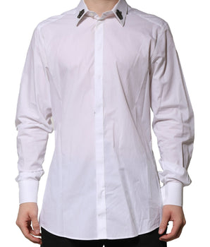 Dolce &amp; Gabbana White Cotton Crown Collar GOLD Formal Shirt