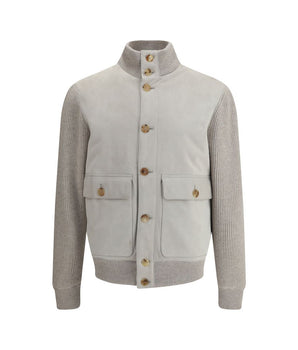 Brunello Cucinelli grey leather jacket
