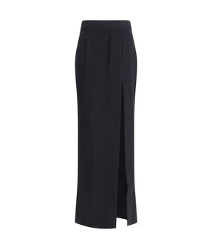 Alessandra Rich Black Fleece Wool Long Skirt