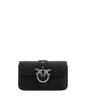 PINKO Black Calf Leather Bos Taurus Shoulder Bag