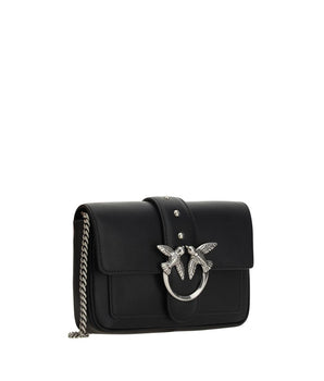 PINKO Black Calf Leather Bos Taurus Shoulder Bag