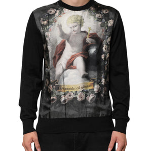 Dolce & Gabbana Black Cashmere Cherub Print Baroque Sweater