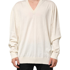 Dolce & Gabbana Ivory Virgin Wool Men V-Neck Knit Sweater