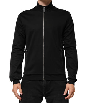 Dolce &amp; Gabbana Black Cotton Logo Full Zip Men Bomber Jacket