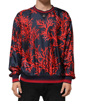 Dolce &amp; Gabbana Silk Navy Red Coral Print Pullover Sweater