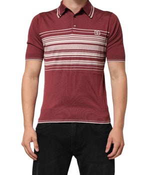 Dolce &amp; Gabbana Cotton Burgundy Striped DG Logo Polo Shirt