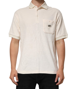 Dolce &amp; Gabbana Ivory Cotton Terry Logo Pocket Polo T-Shirt