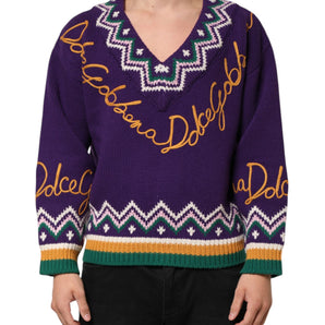 Dolce & Gabbana Purple Wool DG Logo Men Knit Pullover Sweater