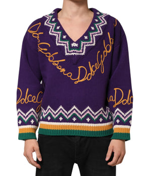 Dolce &amp; Gabbana Purple Wool DG Logo Men Knit Pullover Sweater