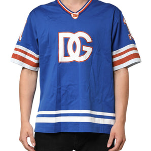 Dolce & Gabbana Blue Cotton DG Logo Mesh Jersey T-shirt