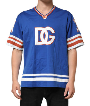 Dolce &amp; Gabbana Blue Cotton DG Logo Mesh Jersey T-Shirt