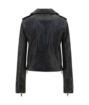 Golden Goose Black Calf Leather Bos Taurus Biker Jacket