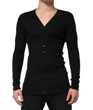 Dolce &amp; Gabbana Black Cotton Up Men's Cardigan Sweater