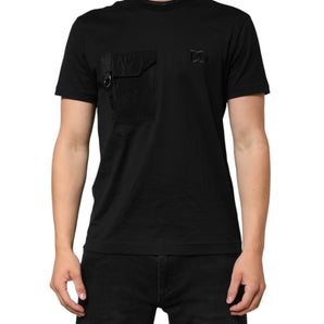 Dolce & Gabbana Black Cotton Embroidered DG Logo Pocket T-shirt