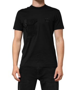 Dolce &amp; Gabbana Black Cotton Embroidered DG Logo Pocket T-Shirt