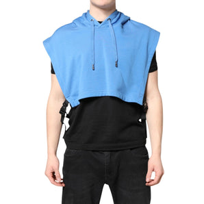 Dolce & Gabbana Blue Cotton Hooded Men Sportswear One Size Vest