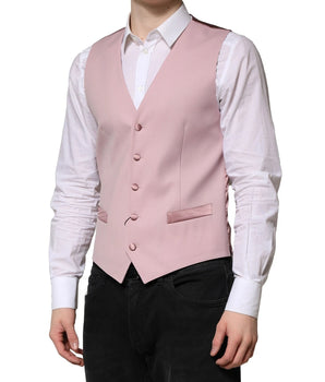 Dolce &amp; Gabbana Pink Wool Dress Formal Men Waistcoat Vest