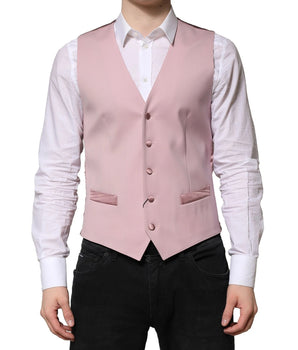 Dolce &amp; Gabbana Pink Wool Dress Formal Men Waistcoat Vest