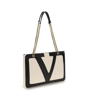 Valentino Garavani Cream Calf Leather Bos Taurus Shoulder Bag
