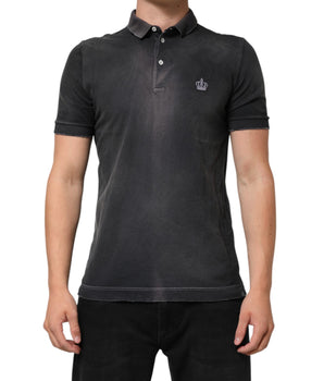 Dolce &amp; Gabbana Gray Cotton Crown Collared Men Polo T-Shirt