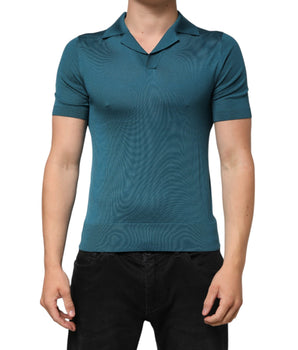 Dolce &amp; Gabbana Teal Blue Silk Collar Short Sleeve Polo T-Shirt
