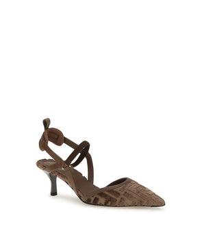 Fendi Brown Fabric Mid Heel Pumps