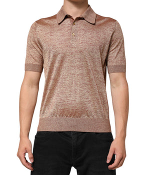 Dolce &amp; Gabbana Brown Silk Textured Short Sleeve Polo T-Shirt