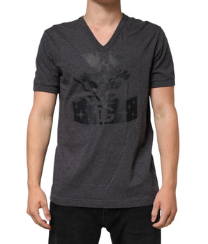 Dolce &amp; Gabbana Black Charcoal DG Logo V-Neck Men's T-Shirt