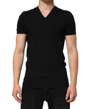 Dolce &amp; Gabbana Black Cotton Slim Fit Men's V-Neck Shirt Camiseta