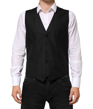 Dolce &amp; Gabbana Black Wool Dress Formal Men Waistcoat Vest
