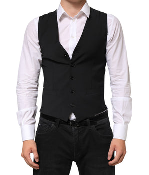 Dolce &amp; Gabbana Black Wool Dress Formal Men Waistcoat Vest