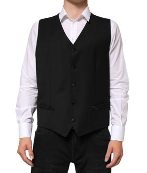 Dolce &amp; Gabbana Black Wool Dress Formal Men Waistcoat Vest