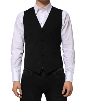 Dolce &amp; Gabbana Black Wool Dress Formal Men Waistcoat Vest