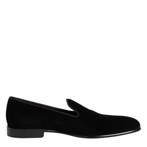 Dolce & Gabbana Black Velvet Slip On Men Loafers Formal Shoes