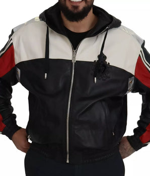 Dolce &amp; Gabbana Black Leather Hooded Blouson Jacket