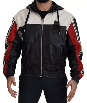 Dolce &amp; Gabbana Black Leather Hooded Blouson Jacket