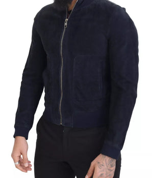 Dolce &amp; Gabbana Dark Blue Suede Lambskin Blouson Jacket