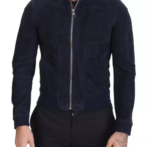 Dolce & Gabbana Dark Blue Suede Lambskin Blouson Jacket
