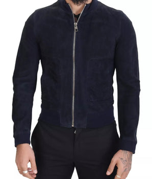 Dolce &amp; Gabbana Dark Blue Suede Lambskin Blouson Jacket