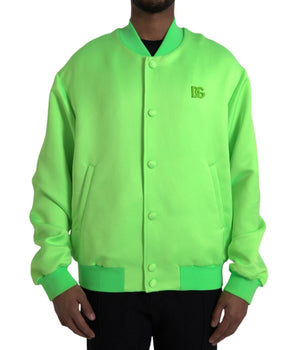 Dolce &amp; Gabbana Neon Green Polyester Long Sleeves Men Bomber Jacket