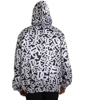 Dolce &amp; Gabbana White Black Logo Hooded Full Zip Bomber Jacket