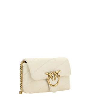PINKO White Calf Leather Bos Taurus Shoulder Bag