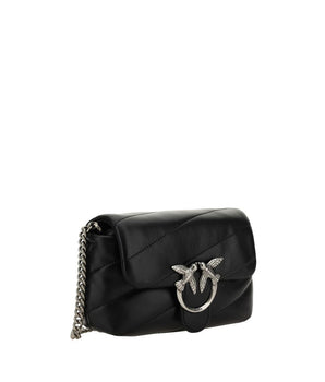 PINKO Black Calf Leather Bos Taurus Shoulder Bag